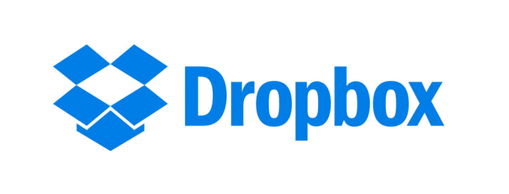 The image features the Dropbox logo, which consists of a blue open box icon made of four diamond shapes, next to the word "Dropbox" written in blue text. The overall design is minimalist and uses shades of blue, reflecting its seamless integration with iPad drag and drop support.