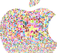 An Apple logo is creatively filled with a colorful mosaic pattern of dollar signs, symbolizing Apple profits. The background is transparent, highlighting the vibrant, multicolored dollar signs that make up the entire logo, including the leaf at the top.