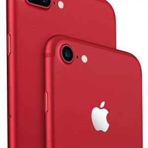 Two red iPhones are displayed, one slightly in front of the other. The rear cameras and Apple logos are visible. The red iPhone 8 in the foreground has a single camera lens, while the iPhone 8 Plus in the background boasts a dual camera setup. Both feature a matte finish and were released today.