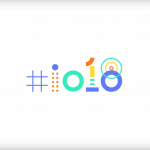 A white background features the text "#io18" in a stylized font. The hashtag is blue, the "i" is blue with an orange dot, the "o" is green, the number "1" is orange, and the "8" is comprised of two blue circles with a green circle around the first. Don't miss highlights from Google I/O 2018!