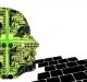 Silhouette of a human head filled with green circuit board patterns faces a path of black-and-white tiles stretching into the distance. The background is stark white, highlighting the futuristic and technological theme, reminiscent of discussions around Google AI that everyone seems to be talking about.