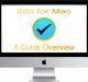 An iMac screen displays the text "2do Mac App" in orange at the top, a blue and yellow checkmark icon in the center, and the text "A Quick Overview" in yellow at the bottom.