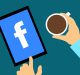 Illustration of a person holding a coffee cup in their left hand and a tablet displaying the Facebook logo in their right hand. The background is teal, and both of the person's hands are visible. The tablet screen is blue with a white Facebook "f" logo, hinting at concerns over recent privacy glitches.