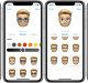 Four smartphone screens are shown with the Memoji customization interface on an iPhone X. Each screen features a cartoon avatar of a blonde-haired person with various eyewear options such as glasses and sunglasses. The bottom of each screen displays different accessory choices for creating your ideal Memoji.