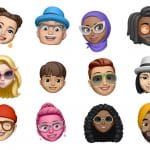 A grid of twelve diverse animated Memoji avatars, each showcasing unique features, hairstyles, and accessories such as glasses, hats, and headscarves. The avatars display a range of expressions and styles, reflecting various identities. Create your own on the iPhone X. The background is white.