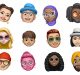 A grid of twelve diverse animated Memoji avatars, each showcasing unique features, hairstyles, and accessories such as glasses, hats, and headscarves. The avatars display a range of expressions and styles, reflecting various identities. Create your own on the iPhone X. The background is white.