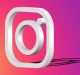 Instagram logo shown as a three-dimensional white icon on a vibrant gradient background transitioning from orange to pink to purple. The shadow of the logo is cast below it, giving a sense of depth, capturing the dynamic nature of social media and hinting at the Instagram algorithm helping users discover content.