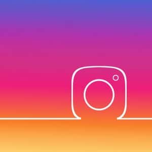 A gradient background transitioning from blue to purple to red to orange evokes a sunset-like effect. In the center, an outline resembling the Instagram camera logo sits on a horizontal white line. This design subtly reinforces the importance of 2-factor authentication in safeguarding against hackers.