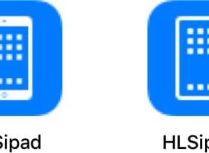 Two app icons are shown side by side. The first icon, labeled "HLSipad," features a white outline of an iPad with a grid of app icons on a blue background. The second icon, labeled "HLSipad2," depicts the same iPad outline and app grid, resembling a design suited for iOS 12 on the new iPad.