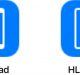 Two app icons are shown side by side. The first icon, labeled "HLSipad," features a white outline of an iPad with a grid of app icons on a blue background. The second icon, labeled "HLSipad2," depicts the same iPad outline and app grid, resembling a design suited for iOS 12 on the new iPad.