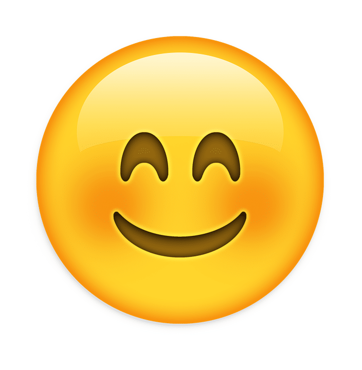 A smiling yellow emoji with closed eyes, rosy cheeks, and a content expression. The emoji has a round face and exudes a feeling of happiness and satisfaction. Emojis in evidence often help convey emotions succinctly during legal discussions. The background is transparent.