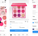 Three screenshots from the Instagram app show a pink-toned eye shadow palette being marketed. The first screen displays an Instagram post from "colourpopcosmetics," the second screen is a product purchase page for the palette, and the third screen shows the checkout page, highlighting Instagram shopping's seamless experience to buy products without leaving the platform.