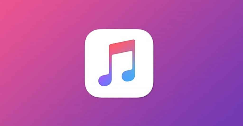 The image features the Apple Music logo, a white square with rounded corners containing a multicolored music note transitioning from pink at the top to blue at the bottom, set against a gradient background of purple and pink, emphasizing its role in increasing music royalties for artists.