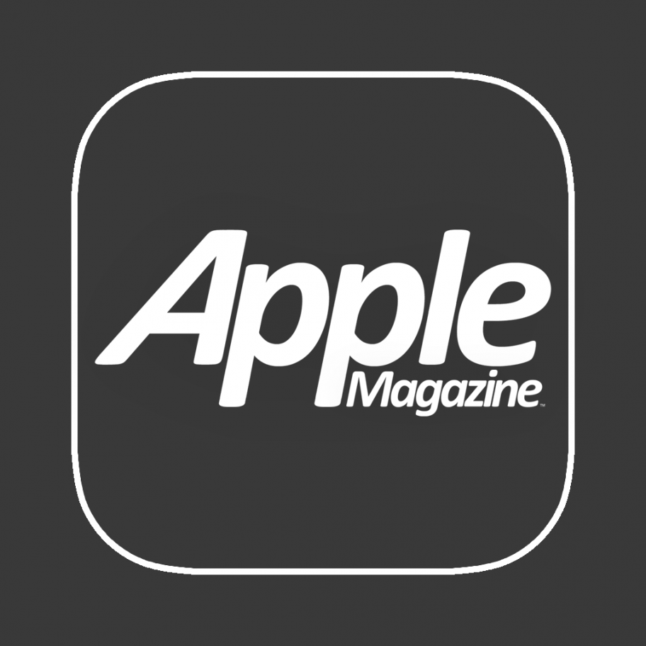 The image features the logo of Apple Magazine. The text "Apple" is written in a large, bold font while "Magazine" is written in a smaller font positioned under the top right corner of "Apple". The logo appears on a dark gray rounded square background.