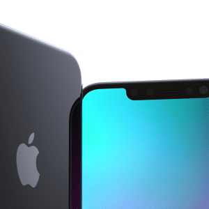 Image of two black OLED iPhones from 2020. The front smartphone screen displays multiple front-facing sensors, while the rear smartphone showcases a dual camera setup with a flash and the Apple logo. Both devices have sleek, modern designs.