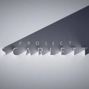 A minimalist image featuring the text "Project Scarlett" with a shadow effect against a light gray background. The Xbox logo and "#XboxE3" are visible in the top left corner, hinting at Microsoft's new Xbox vision.