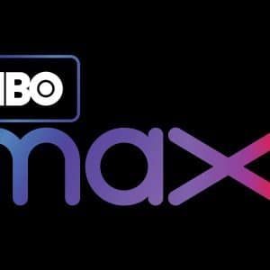 The image shows the logo for HBO Max, WarnerMedia's streaming service offering exclusive content. The word "HBO" is in white, uppercase letters inside a black rectangular box with a blue border. Below it and to the right is the word "max" in lowercase letters with a gradient from blue to purple to red.