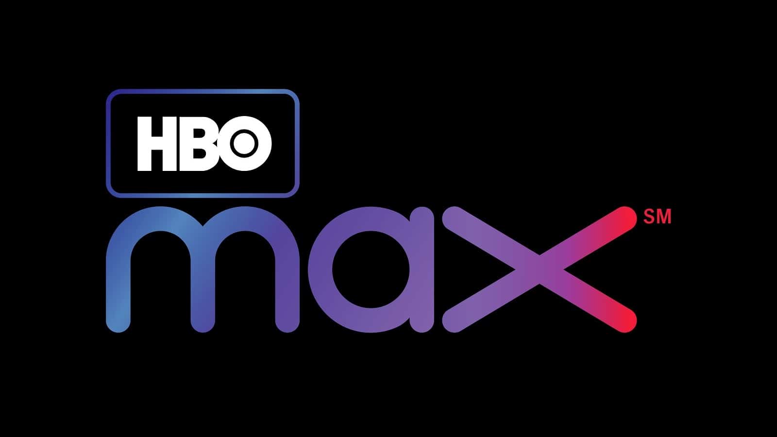 The image shows the logo for HBO Max, WarnerMedia's streaming service offering exclusive content. The word "HBO" is in white, uppercase letters inside a black rectangular box with a blue border. Below it and to the right is the word "max" in lowercase letters with a gradient from blue to purple to red.