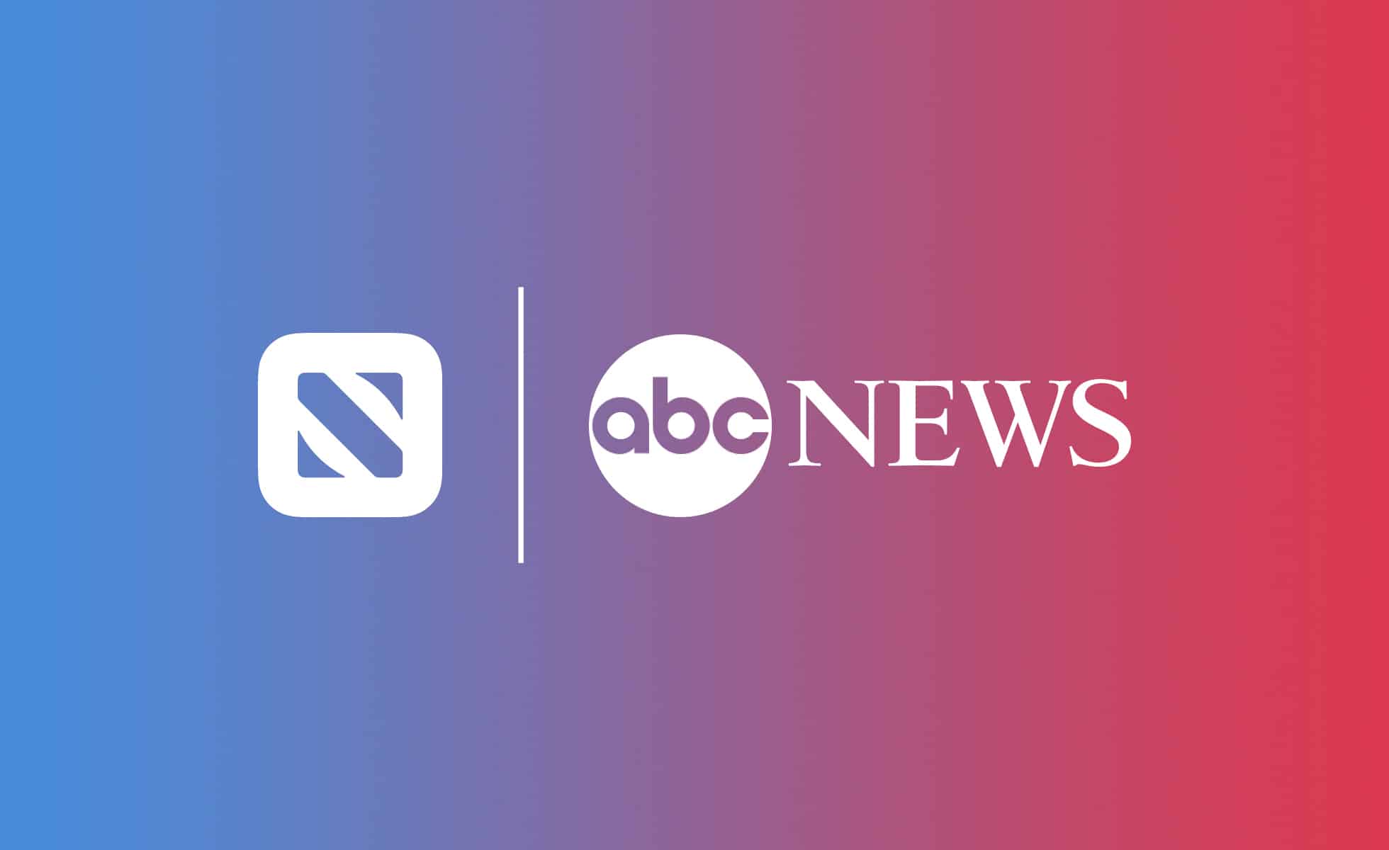 The image displays a gradient background transitioning from blue on the left to red on the right. Two logos are centered: a stylized 'S' in a square on the left, separated by a vertical line, and the 'ABC News' logo on the right, highlighting their 2020 Election coverage.