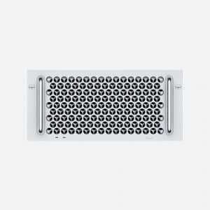 The image displays a rectangular, perforated metal grill with a grid of hexagonal holes, resembling the design of the Mountable Mac Pro. It features two vertical handles on each side for ventilation or airflow in an electronic device or server. The background is plain white.