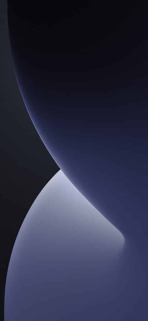 A minimalist abstract image featuring smooth, intersecting curves of soft, gradient shades from black to dark blue to white. Ideal as iOS 14 wallpapers, the design creates a calming, elegant visual with gentle contrasts and a modern aesthetic for your phone.