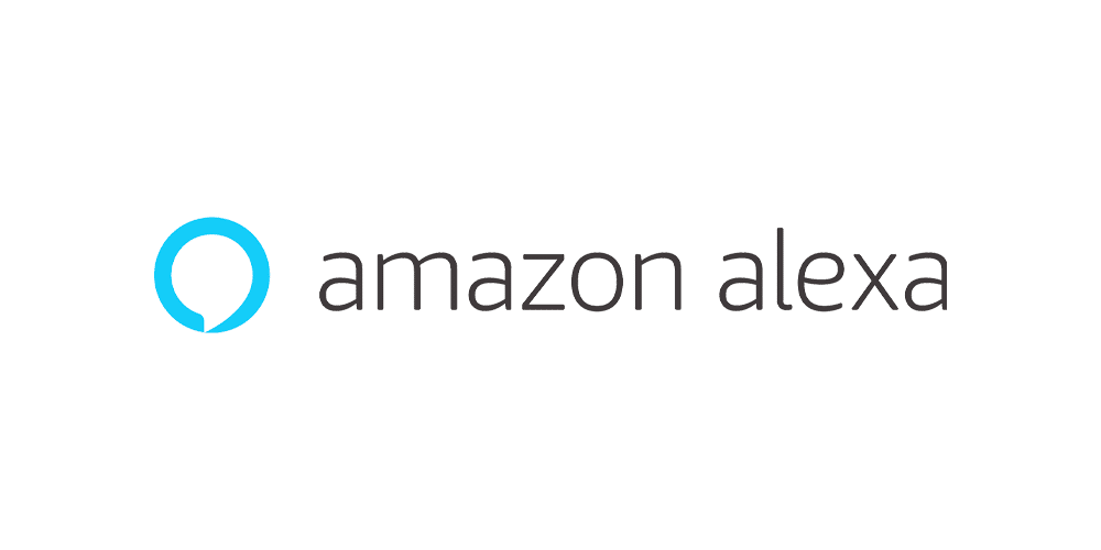 The Amazon Alexa logo, featuring a blue, circular speech bubble icon next to the text "amazon alexa" in lowercase sans-serif font, is simple and modern. This design effectively conveys the brand's focus on voice-activated technology across platforms like iOS and Android.