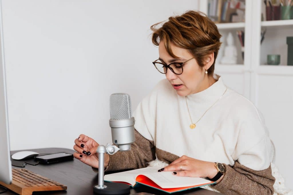 Woman Recording Audiobook