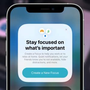 iPhone Focus Modes productivity settings displayed on an iPhone 16 screen, showcasing a Work Focus mode with a minimalist home screen and silenced notifications for enhanced concentration.