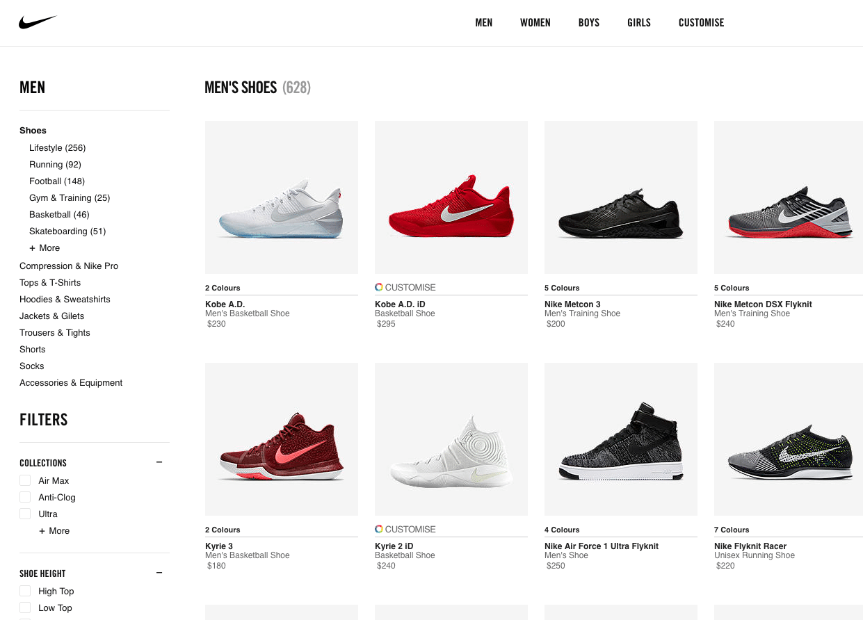 Online on sale nike shopping