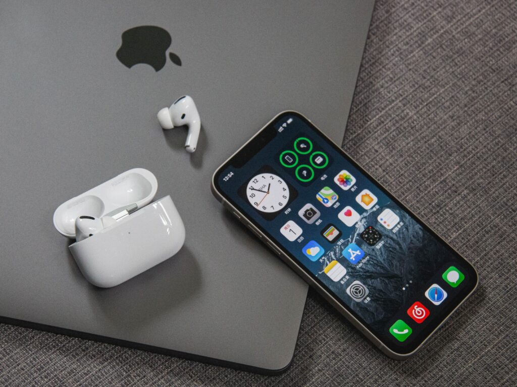 Apple iPhone, AirPods and MacBook