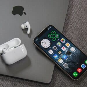 Apple iPhone, AirPods and MacBook