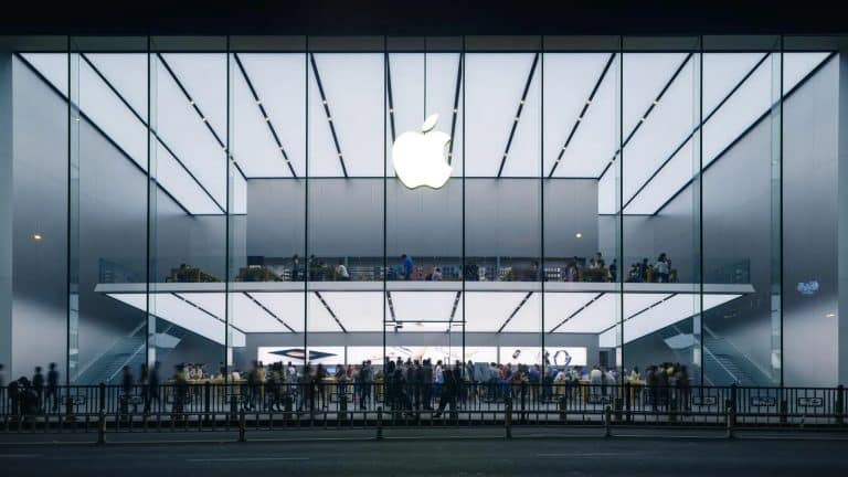 Exterior view of the new Apple Store in Saudi Arabia, showcasing its modern architectural design and innovative retail concept.