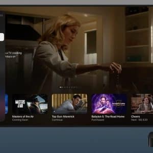 Apple TV 4K running tvOS 18.5, displaying the Wireless Audio Sync feature for Dolby Atmos calibration, ensuring seamless audio playback with AirPlay and Bluetooth speakers.