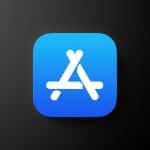 A blue square icon with rounded edges featuring a white stylized "A" made from three intersecting lines. The background transitions smoothly from a brighter blue at the top to a darker blue at the bottom, placed on a dark gradient background. | App Store Connect