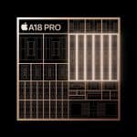 A18 Pro Chip Benchmarks | A detailed illustration of the Apple A18 Pro Chip, showcasing intricate circuitry and components on a dark background. The design is accentuated by a golden outline, with the Apple logo and "A18 PRO" prominently displayed in the top left corner.