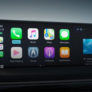 Phone is Charging but CarPlay Not Working | A car dashboard display reveals a slick digital interface with app icons like Phone, Music, Maps, and Messages. A music player features track details on the right. Despite its sleek design, users occasionally encounter issues like CarPlay not working.