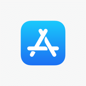 The App Store logo features a blue square with rounded corners, showcasing stylized white lines forming an "A". The background gracefully transitions from light to dark blue, reminiscent of the seamless flow found in AI-generated summaries.