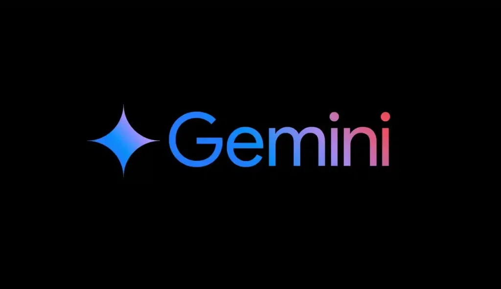 The image features the word "Gemini" in a gradient of blue to pink on a black background, accompanied by a blue star-like logo to the left, capturing the essence of a standalone experience akin to Gemini AI's innovations.