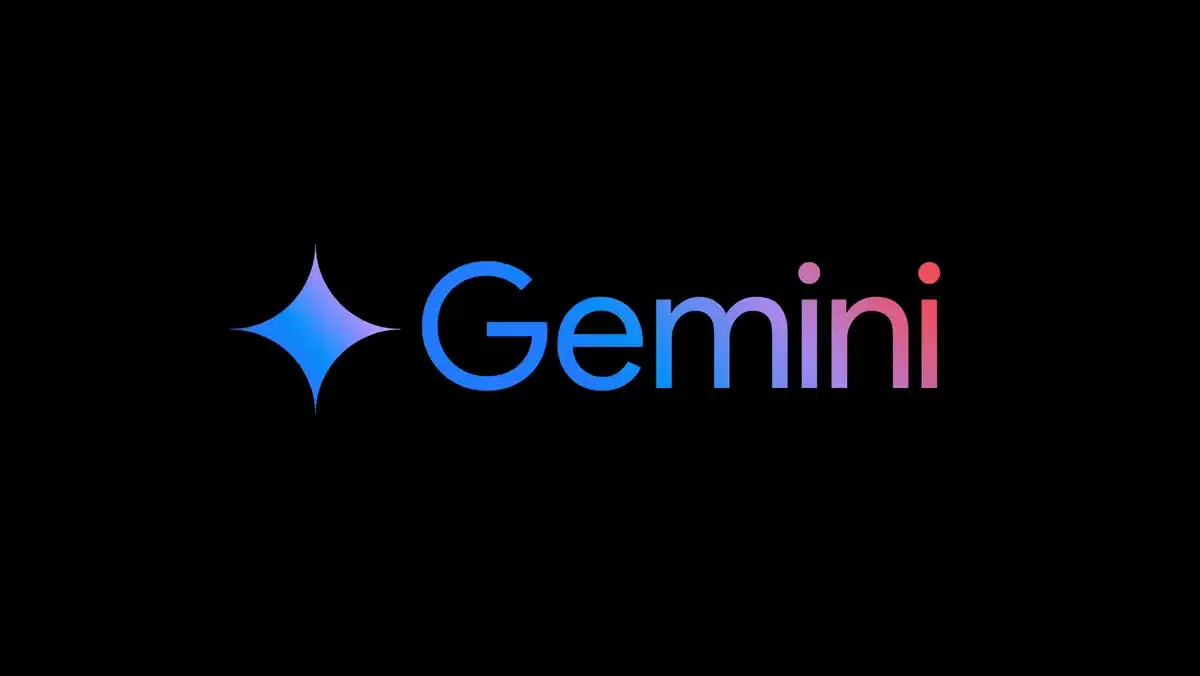 The image features the word "Gemini" in a gradient of blue to pink on a black background, accompanied by a blue star-like logo to the left, capturing the essence of a standalone experience akin to Gemini AI's innovations.