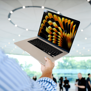 A new MacBook Air with the M4 chip displayed on a desk, highlighting features from the MacBook Air M4 announcement.