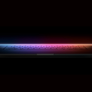A sleek M5 MacBook Pro in Space Black, open on a modern desk with a vibrant display showing creative software, highlighting its powerful M5 chip and professional-grade design for 2025.