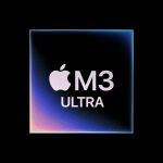 A sleek logo shines with a vibrant gradient background, centered around the iconic Apple logo alongside the bold text "M3 Ultra," showcasing innovation at its core.