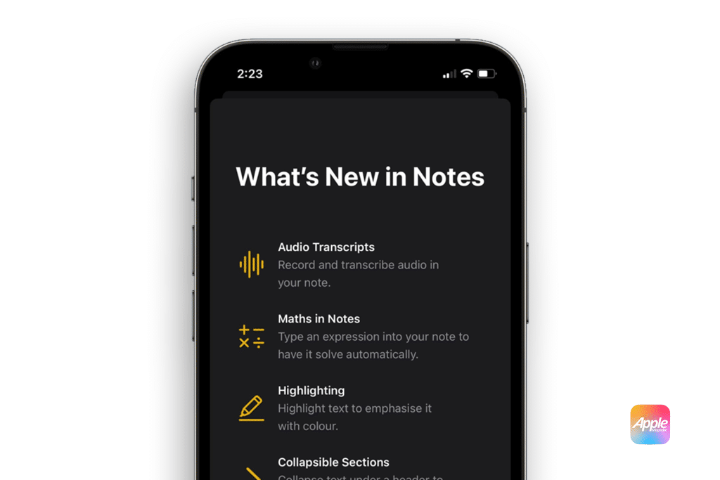 iPhone screen showing iOS 18 Math Notes in the Notes app, displaying a typed expression “2 + 3 * 4 = 14” with instant results for enhanced productivity.