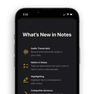 iPhone screen showing iOS 18 Math Notes in the Notes app, displaying a typed expression “2 + 3 * 4 = 14” with instant results for enhanced productivity.