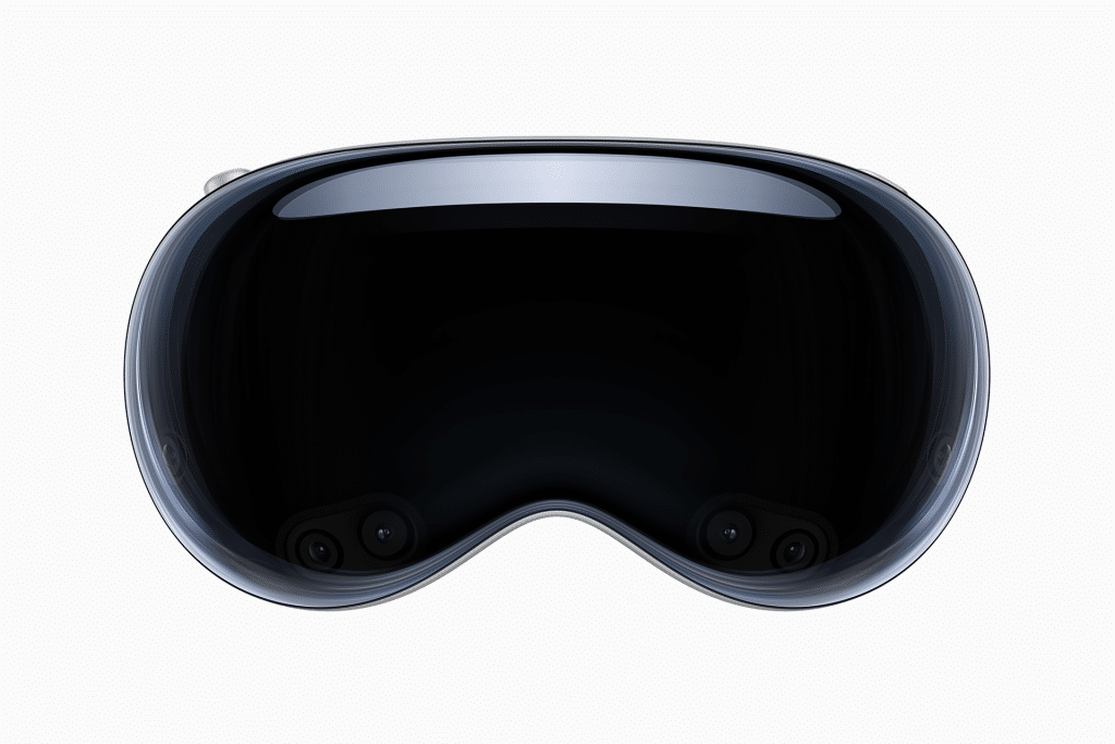 A sleek, black, futuristic virtual reality headset with a smooth, curved design and reflective surface—perfect for exploring the latest Betas—viewed from the front against a white background.