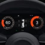 Digital car dashboard showing a speedometer at 60 mph, tachometer at 3, Sport mode, Apple Maps navigation, tire pressure readings, temperature of 72°F, and odometer at 1250 miles—plus a glimpse of MICHELIN Ratings on the display.