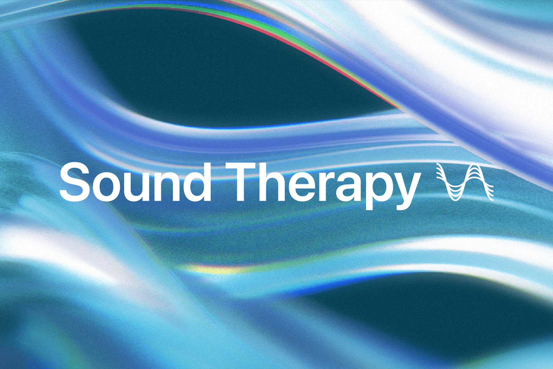 Text "Sound Therapy" with a small wave-like icon appears over a smooth, abstract background of flowing blue and white light streaks, evoking the tranquil vibes of Apple Music Sound Therapy.