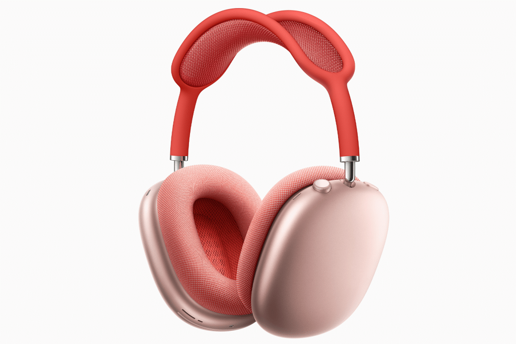 Pink over-ear wireless premium headphones with a cushioned headband and ear cups, featuring a modern, sleek design, shown against a white background.
