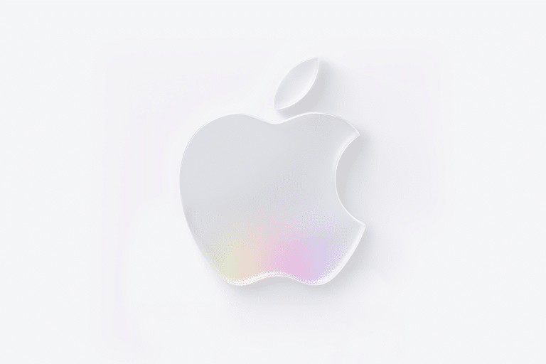 A white Apple logo with a subtle, soft rainbow-colored gradient at the bottom, set against a light gray background—perfect for highlighting Apple Q3 2025 earnings updates.