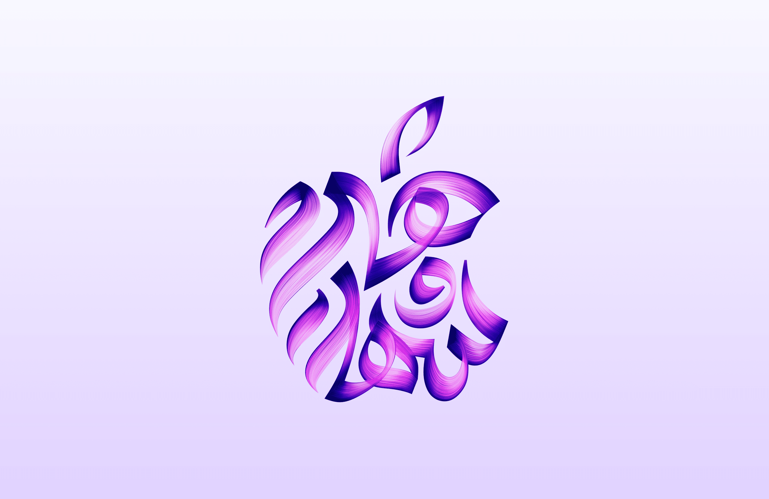A stylized Apple logo formed with bold, swirling purple and pink ribbon-like lines on a light gradient background, perfect for showcasing your creativity or as a custom wallpaper tool design.